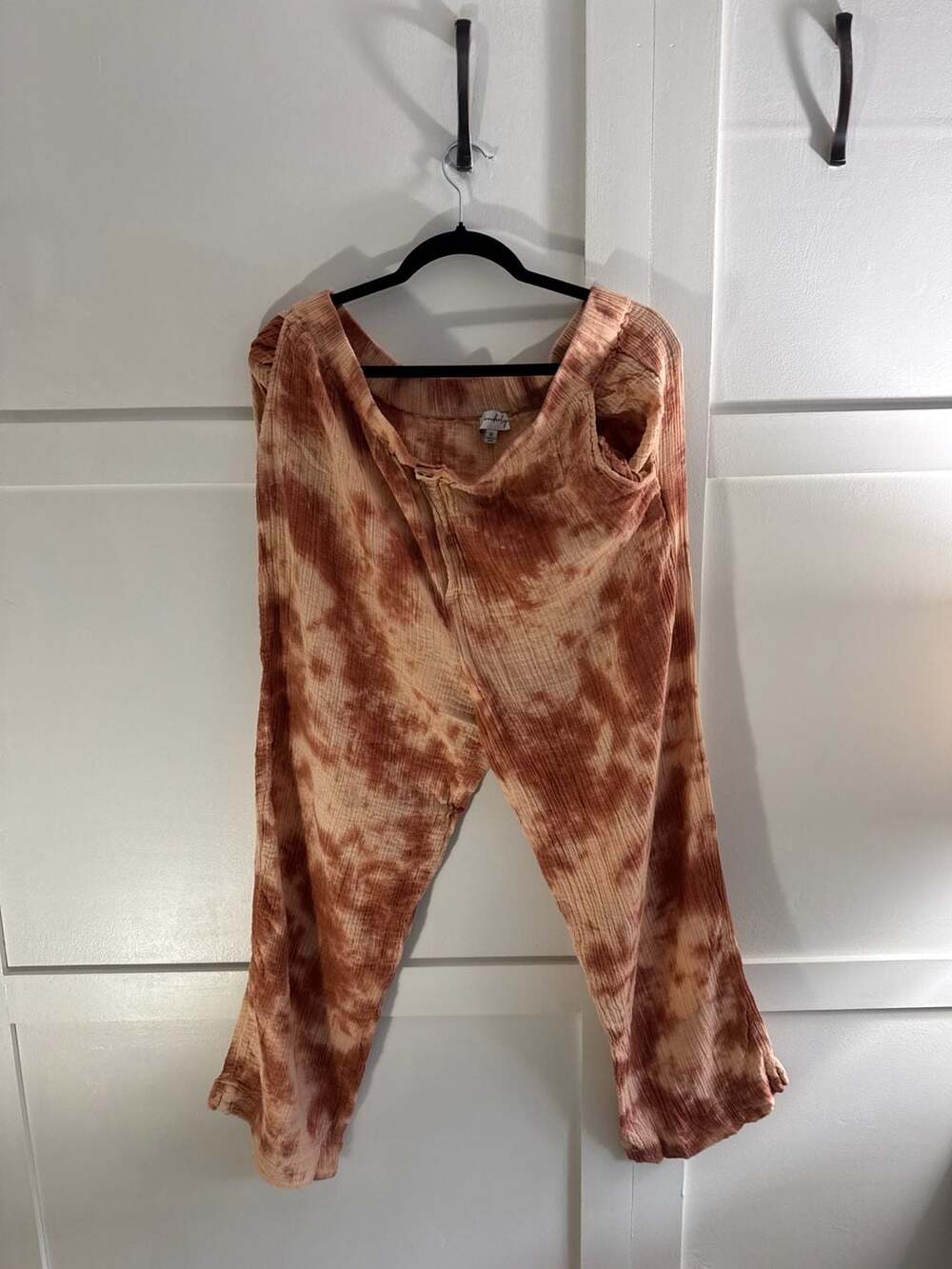 Wonderly Brown Tie Dye Wide Leg Crinkle Gauze Pants